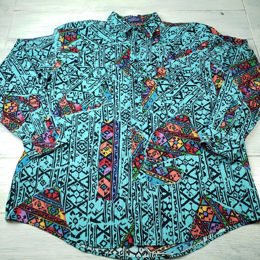 Vintage 29 West Funky Retro Geometric Native Tribal Western Shirt Sz X Large XL